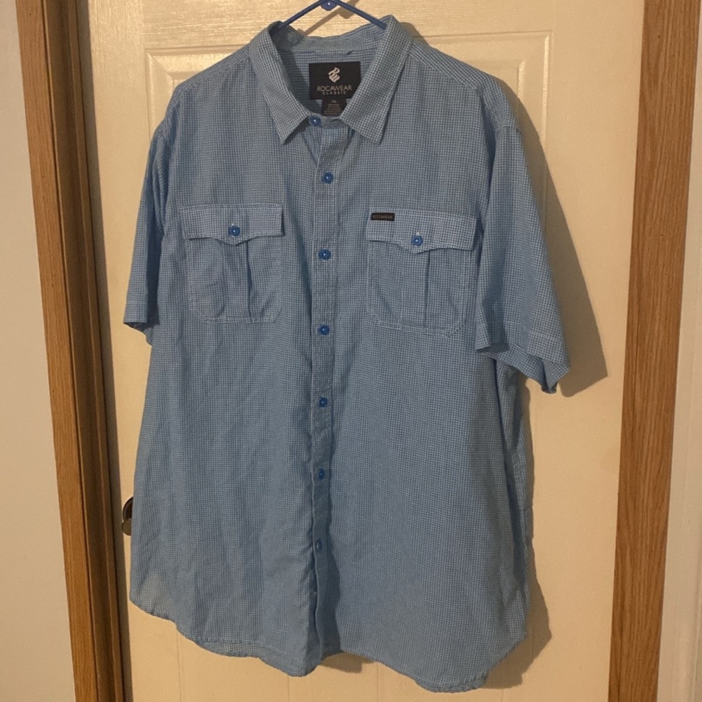 Rocawear Sky Blue Short Sleeve casual button down Shirt 3XL classic Rocawear